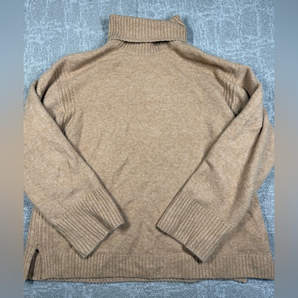 J. Crew Tan Wool Alpaca Blend Turtle Neck Wide Sleeve Sweater Size Medium